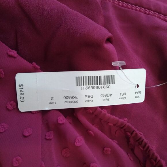 J. Crew Dark Berry Pink Swiss Dot Print Chiffon Midi Length Dress Women's Size 2 - Picture 3 of 12